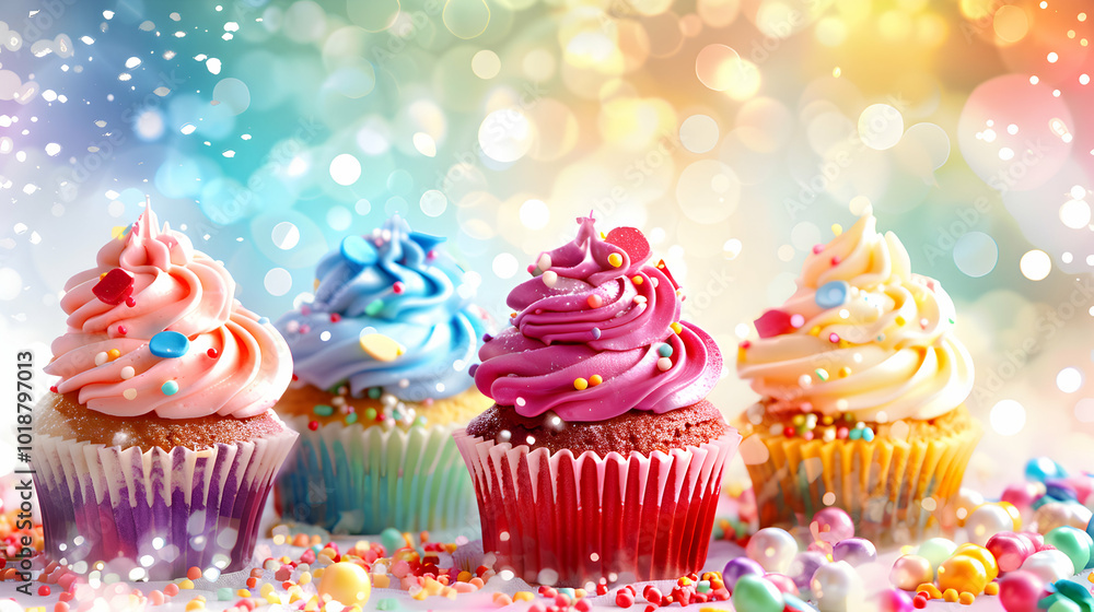 Fun and Festive Birthday Cupcakes with Colorful Candles Fun and Festive Birthday Cupcakes with Colorful Candles