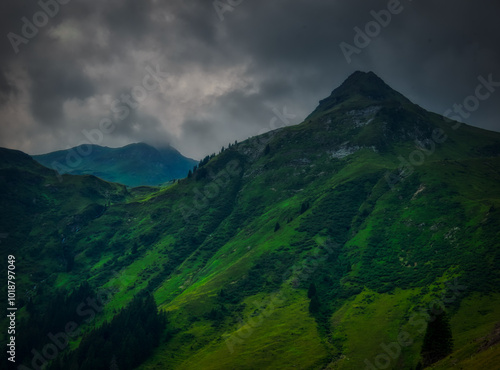 View on mountains near Saalbach Hinterglemm ski resort on a summer day