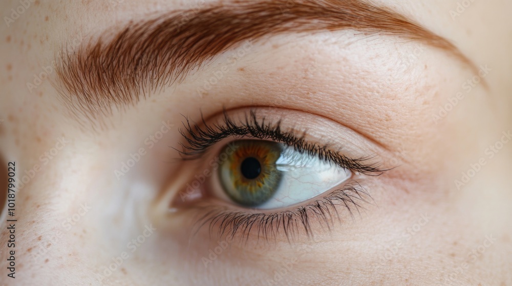 Obraz premium Close-up view of an individual's eye with brown hair, perfect for personal or professional use