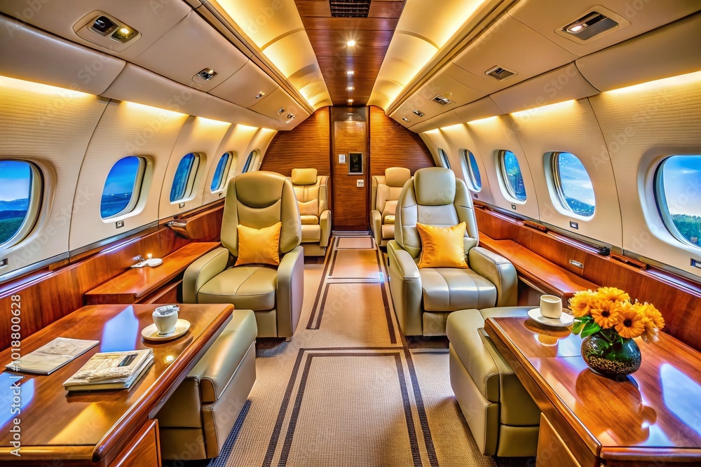 Fototapeta premium Inside a Lavishly Designed Private Plane Showcasing Luxury Features and Elegant Interiors