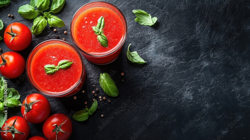 Free text space with tomato juice decoration, top view