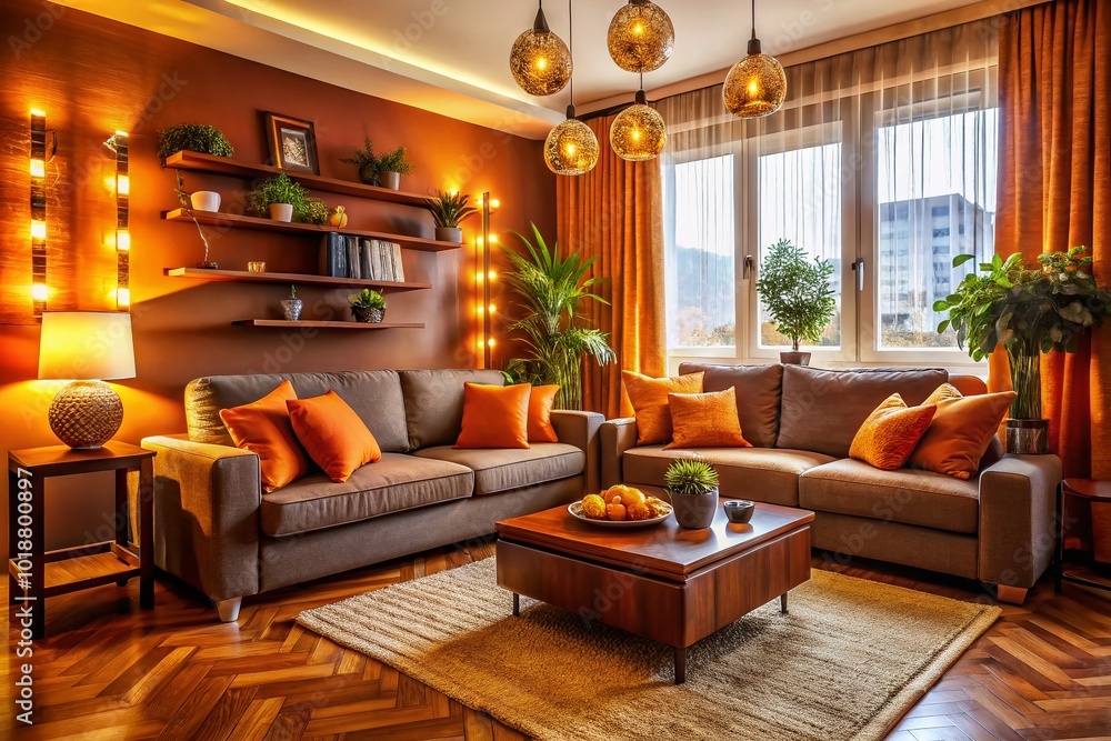 Fototapeta premium Inspiring Brown and Orange Living Room Ideas for a Cozy and Stylish Home Interior Design