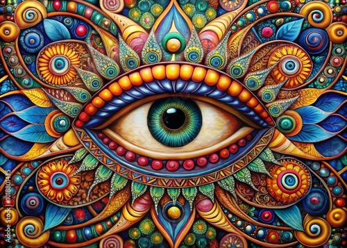 Intricate All-Seeing Eyes Symbolizing Awareness, Perception, Insight, and Spirituality in Design