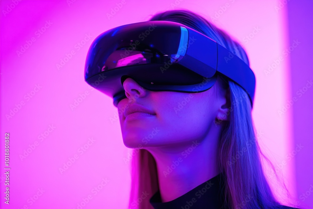 A person wearing a virtual reality headset, ideal for tech-related or futuristic concept imagery A person wearing a virtual reality headset, ideal for tech-related or futuristic concept imagery