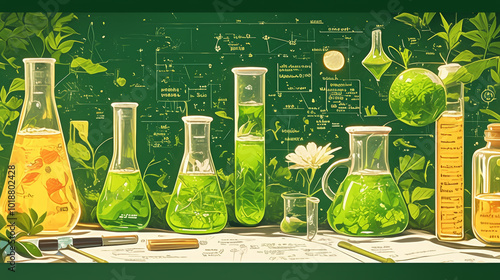 Innovative biology laboratory blending nature and science with green plants