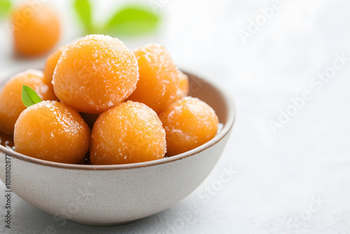 Gulab Jamun in a Bowl | Traditional Indian Sweet Soaked in Delicious Syrup photo