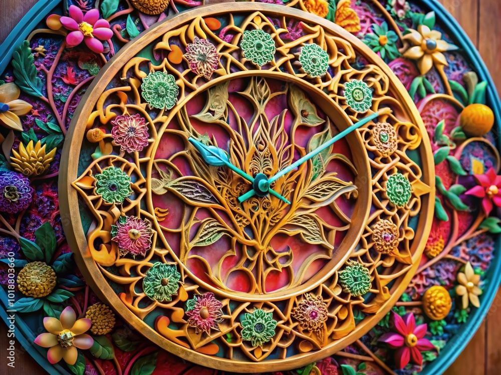 Fototapeta premium Intricate Laser Cut Asian Style Clock with Elegant Design Perfect for Home Decor and Wall Art