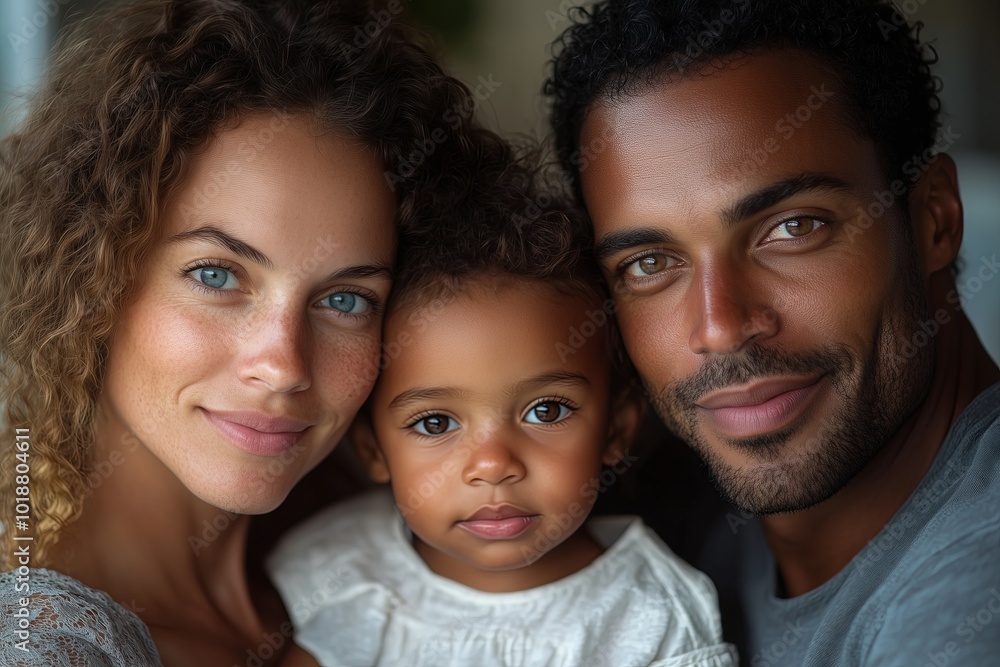 Photo of a multiracial family, parents and child together Photo of a multiracial family, parents and child together