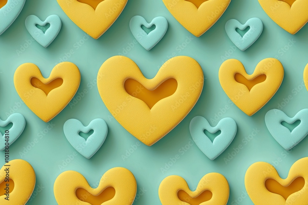 Obraz premium Abstract Pattern of Yellow and Blue Hearts with Cutouts