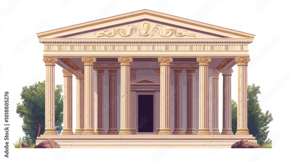 Obraz premium Vector illustration of an ancient Greek temple with columns on a white background.