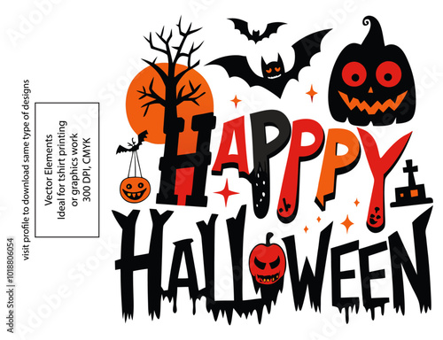 Beautiful happy halloween text design for clothing brand and tshirt