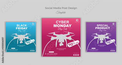 Black Friday , Cyber Monday, Special New Camera Product Sale Social Media Post Template Design