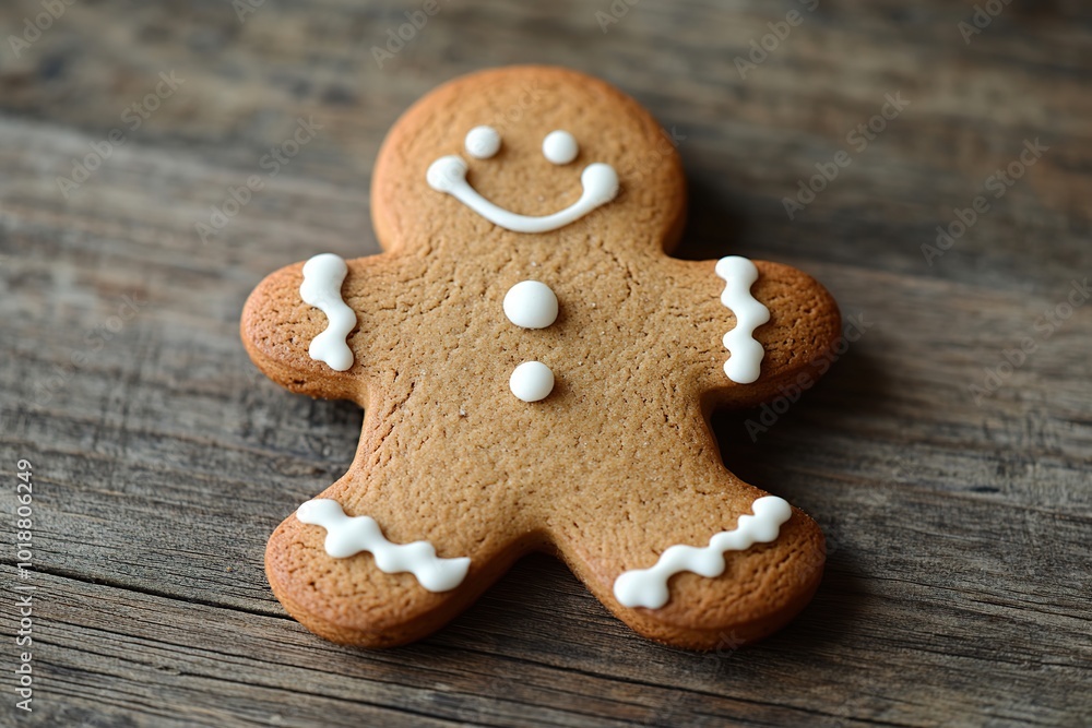 Christmas gingerbread man cookie on wooden table Christmas gingerbread man cookie on wooden table