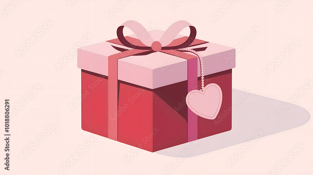 Obraz premium Red Gift Box with Pink Ribbon and Heart