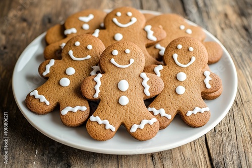 Christmas gingerbread man cookie on wooden background