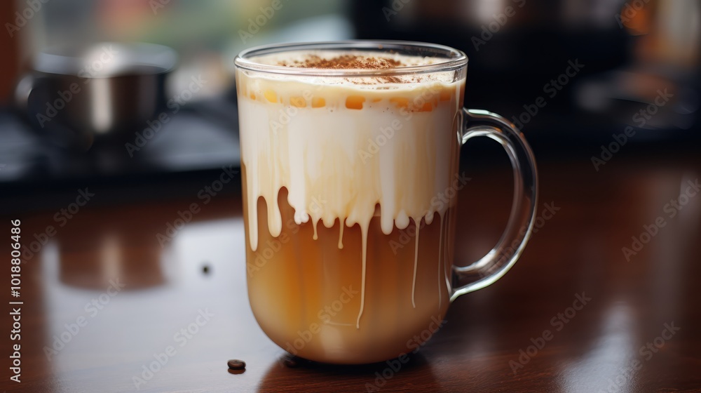 Layered coffee on a table in morning light Layered coffee on a table in morning light