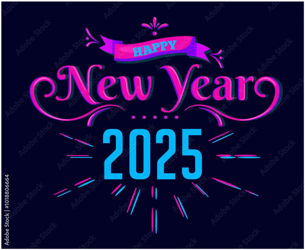 Happy New Year 2025 Design Festive Blue And Purple Abstract Illustration Vector Happy New Year 2025 Design Festive Blue And Purple Abstract Illustration Vector