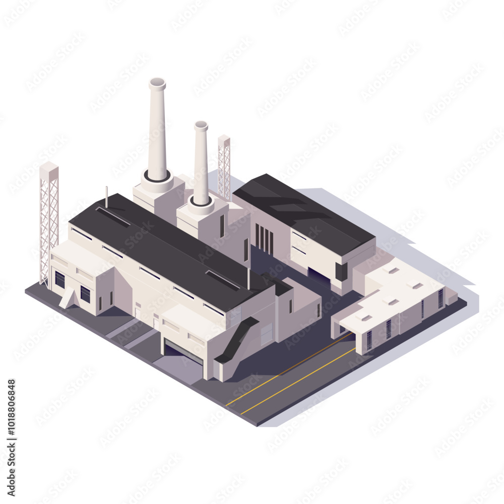An industrial factory depicted in isometric style on a white background. Vector illustration An industrial factory depicted in isometric style on a white background. Vector illustration