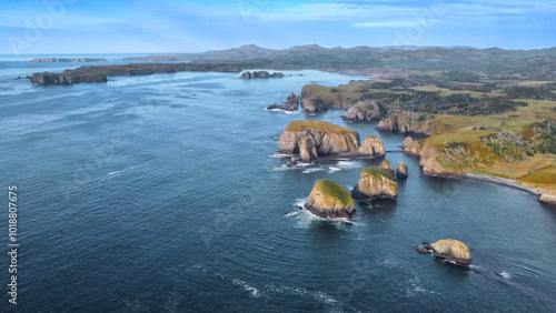 Aerial view of an Unnamed bay on the island of Shikotan, Kuril Islands. photo