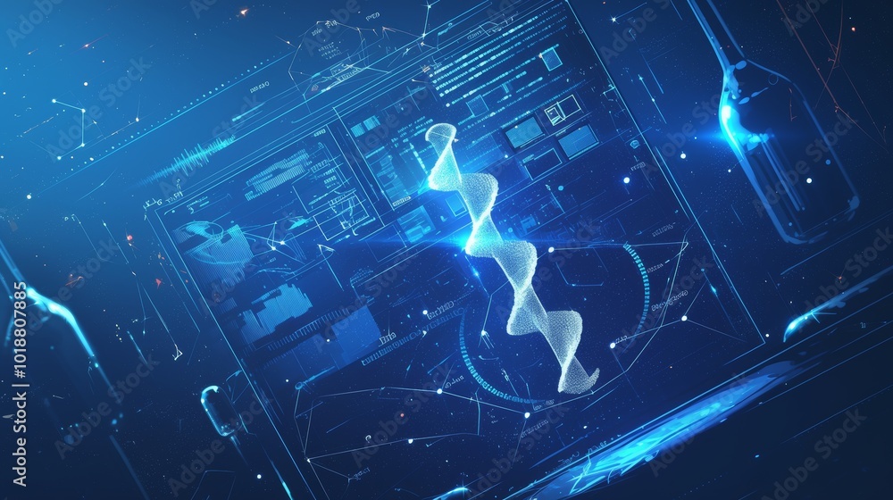 Naklejka premium Futuristic digital interface with global medical network visualization