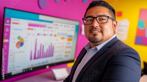 An up-close portrait of a Hispanic marketing specialist