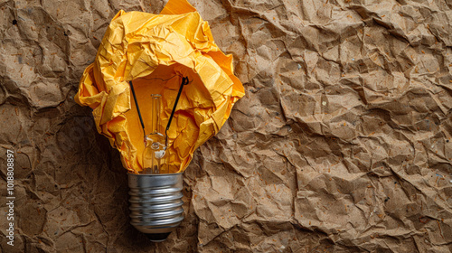 Creative Lightbulb with Crumpled Paper Symbolizing New Ideas
 photo