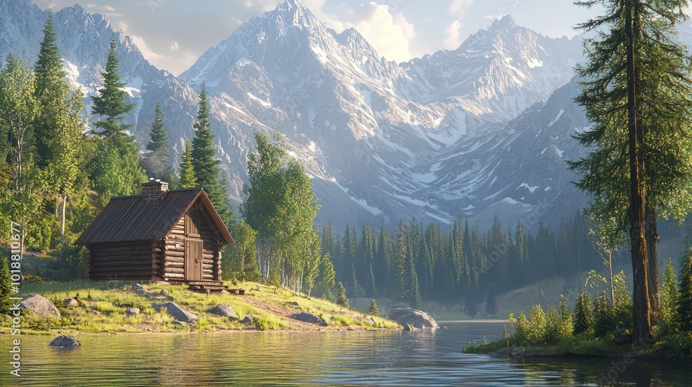 A rustic mountain cabin enveloped by pristine wilderness, offering solitude and serenity in a remote natural setting. A rustic mountain cabin enveloped by pristine wilderness, offering solitude and serenity in a remote natural setting.