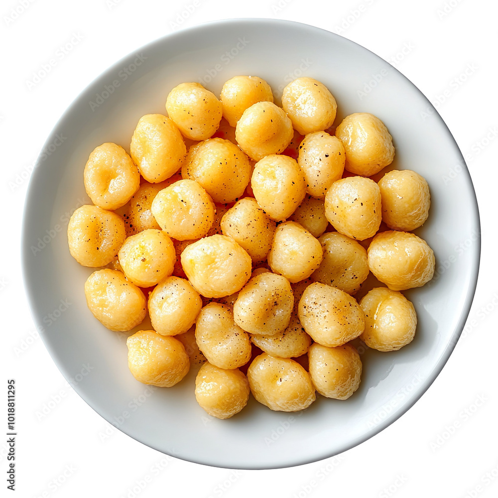 Gnocchi on white plate top view isolated on transparent background Gnocchi on white plate top view isolated on transparent background