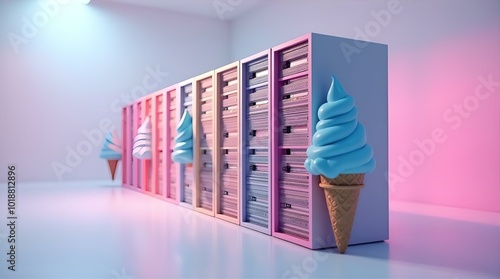 cloud, technology, server, icecream, sweet, dessert, digital, data, storage, internet, creamy, concept, innovation, cones, network, delicious, tech, computing, futuristic, connection, virtual, flavor photo