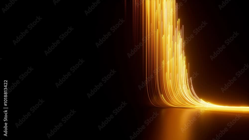 Abstract background of ascending yellow neon lines and glowing trails, moving from left to right. Cycled 3d motion animation
