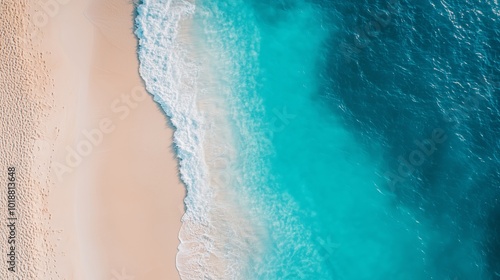 Aerial View of Tropical Beach with Turquoise Water and Sandy Shoreline