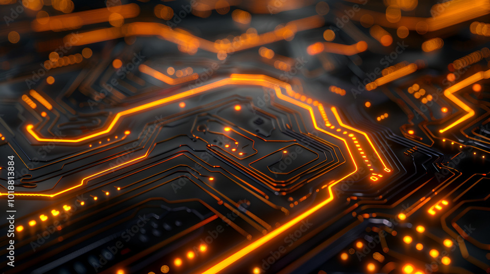 Circuit board 3D render with future technology background Circuit board 3D render with future technology background