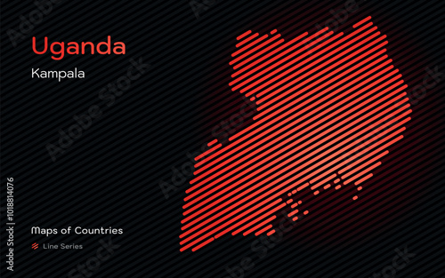 Uganda Map with a capital of Kampala shown in a gold Line Pattern. World Countries line pattern vector maps series.