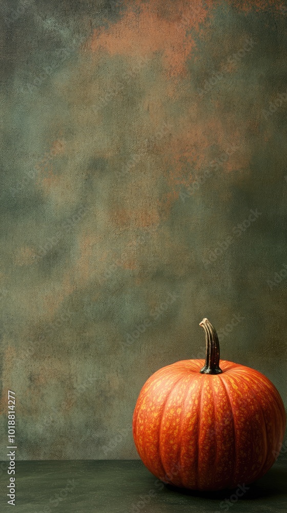 Autumn themed vertical background featuring a pumpkin with olive green backdrop for seasonal celebrations