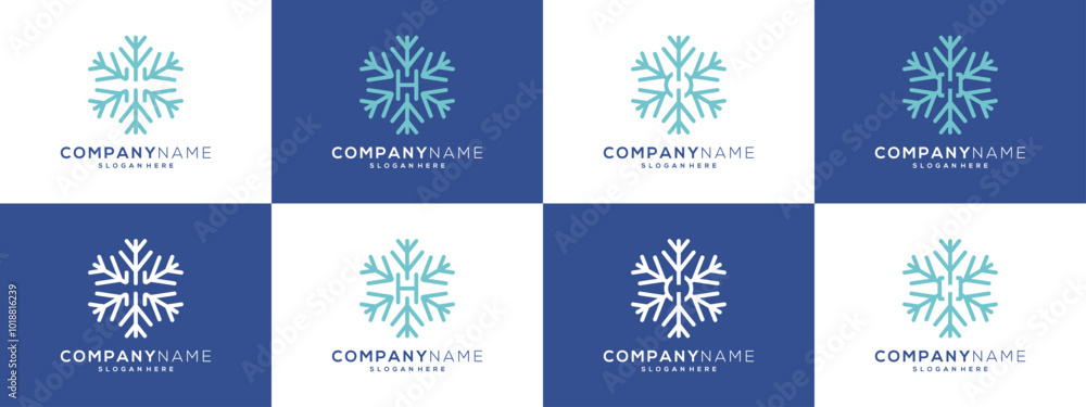 Collection of Abstract Letter H with snowflake logo design graphic ideas. Minimalist outline vector illustration based icon template. Collection of Abstract Letter H with snowflake logo design graphic ideas. Minimalist outline vector illustration based icon template.