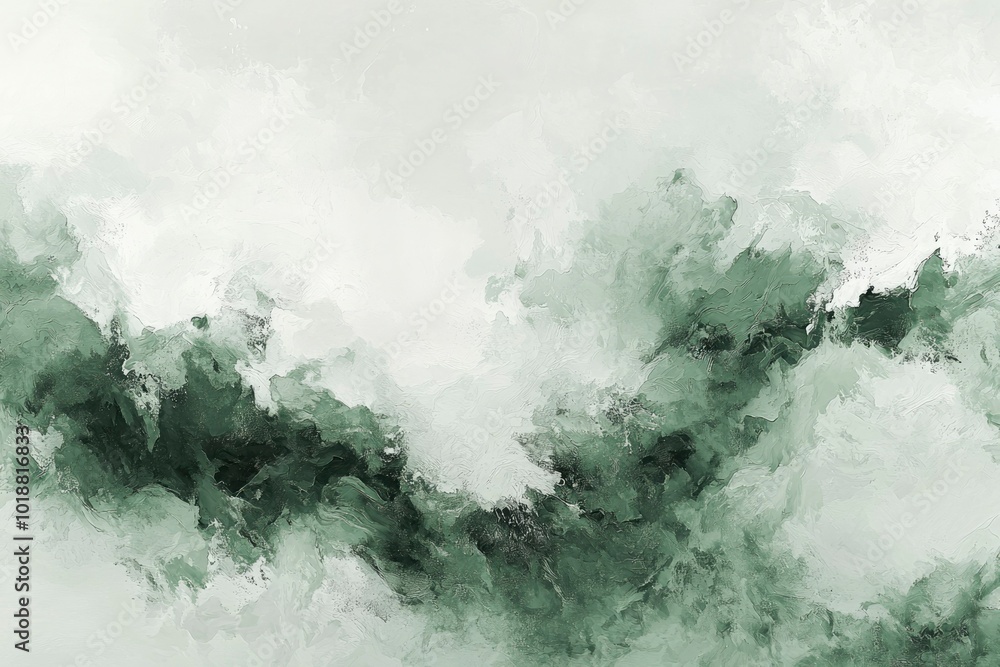 Naklejka premium Abstract Green and White Swirling Landscape Painting
