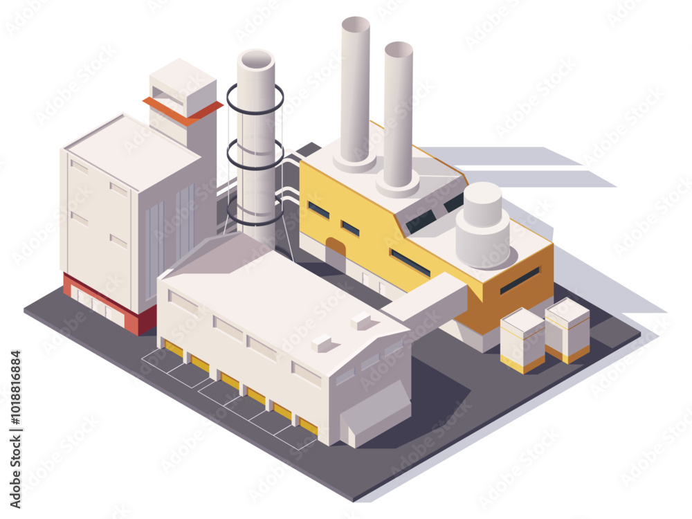 An isometric view of an industrial factory complex on a plain background. Vector illustration An isometric view of an industrial factory complex on a plain background. Vector illustration