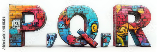 Letters P, Q, R. Graffiti Wall Alphabet: Urban Street Art Letters.
 photo