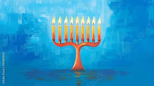 Hanukkah menorah with candles, jewish festival holiday, month of kislev, hebrew calendar, traditional celebration for dedication of the second temple photo