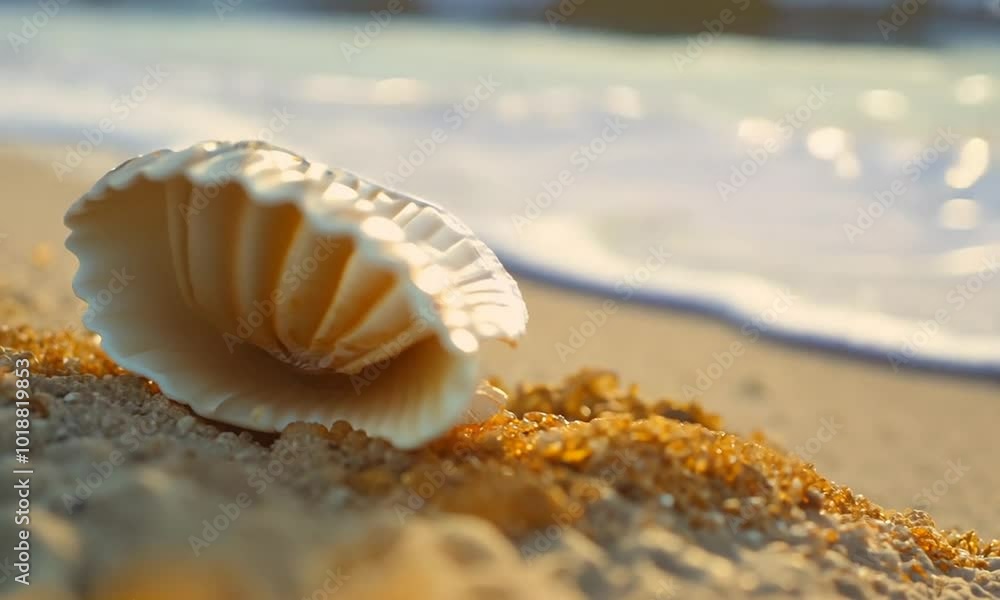 Seashell resting on a beautiful sandy beach
