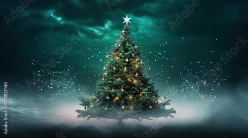 Wallpaper Mural Christmas tree with garlands and Xmas toys. Outdoor scene of winter holidays celebration symbol Torontodigital.ca