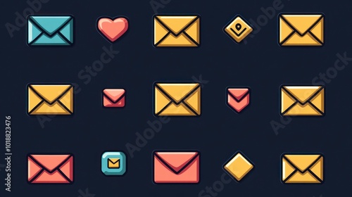 Colorful Mail Icons on a Dark Background