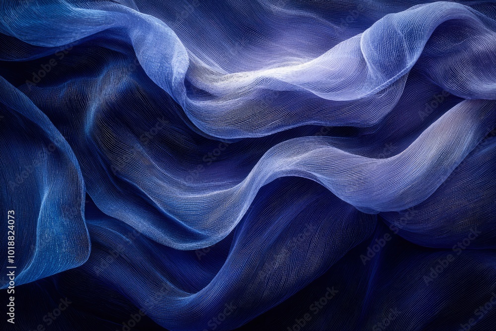 Obraz premium Abstract Blue Fabric Texture with Wavy Lines and Smooth Surface