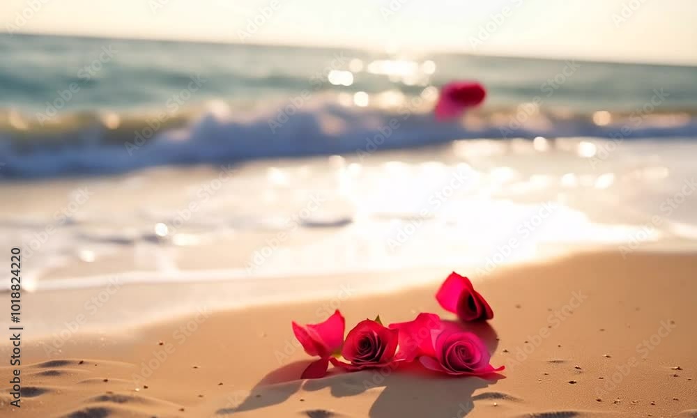 Roses blooming on a beautiful beach with a serene backdrop Roses blooming on a beautiful beach with a serene backdrop