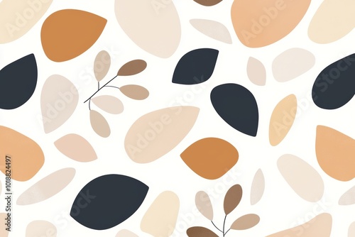 Simple abstract shapes in neutral tones, arranged randomly across a soft beige background for a subtle design