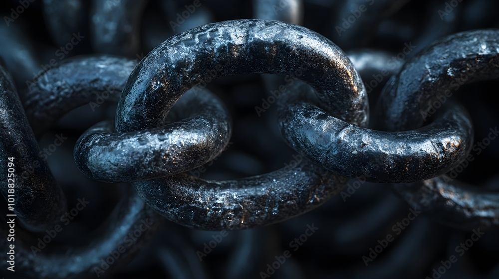 Close-Up of Dark Metal Chain Links in Loop Formation Close-Up of Dark Metal Chain Links in Loop Formation