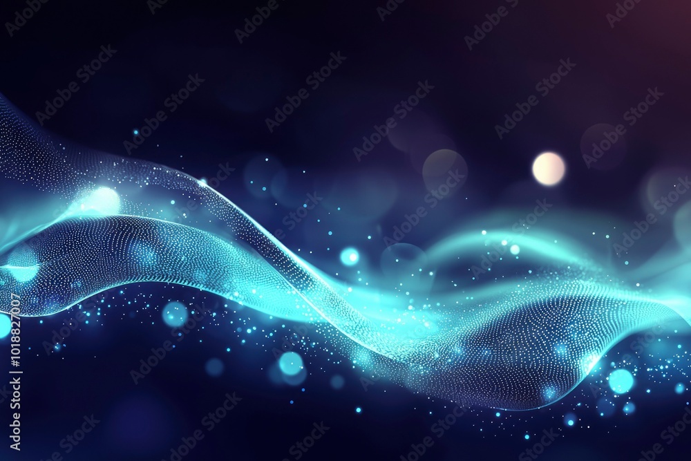 Abstract Blue Wave with Glowing Particles and Bokeh Lights Abstract Blue Wave with Glowing Particles and Bokeh Lights