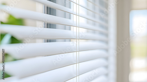 White Slatted Blind Closing | Minimalist Window Treatment for Privacy and Light Control