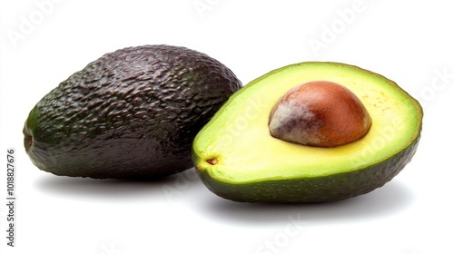 Avocado isolated on white background. Fresh ripe whole green fruit