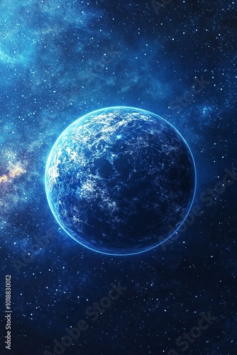 beautiful planet in space with abstract lines, science fiction, space flight, starry sky and nebula on a blue background, abstract space 3d illustration, background, generative ai